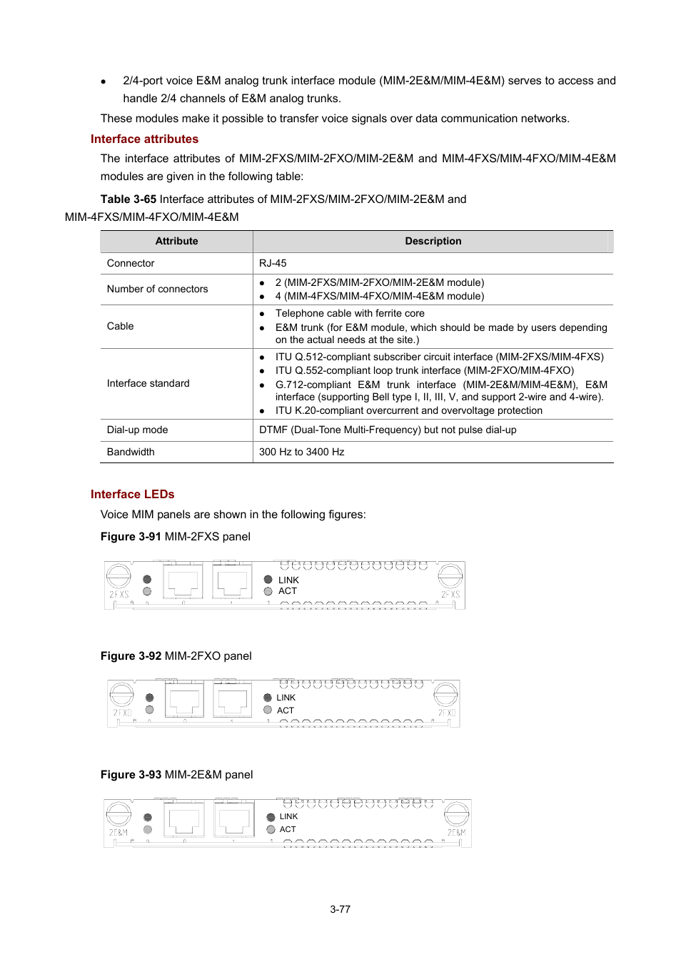 Interface attributes, Interface leds | H3C Technologies H3C MSR 50 User Manual | Page 181 / 308