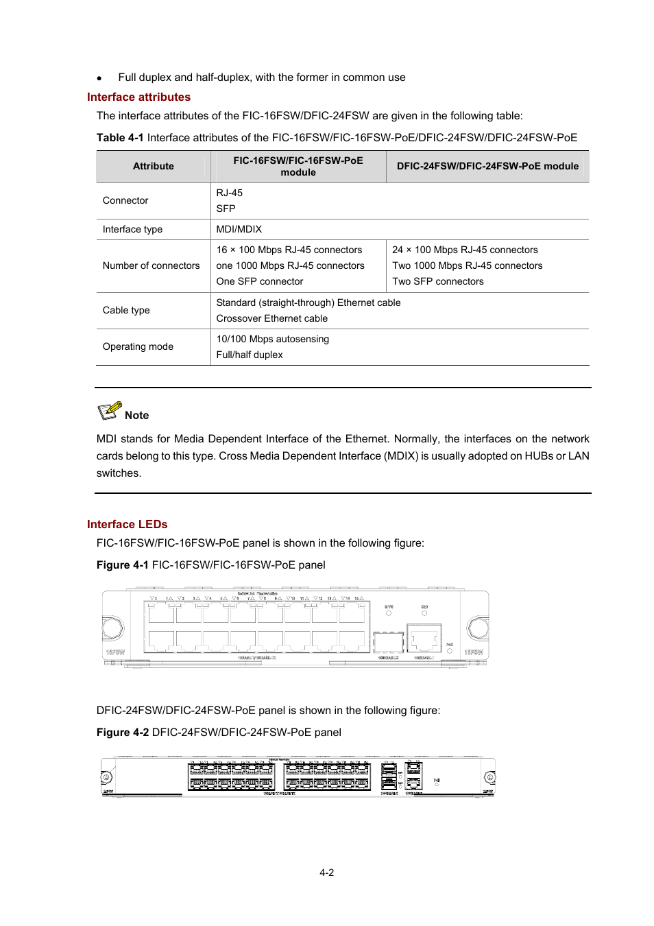 Interface attributes, Interface leds | H3C Technologies H3C MSR 50 User Manual | Page 197 / 308