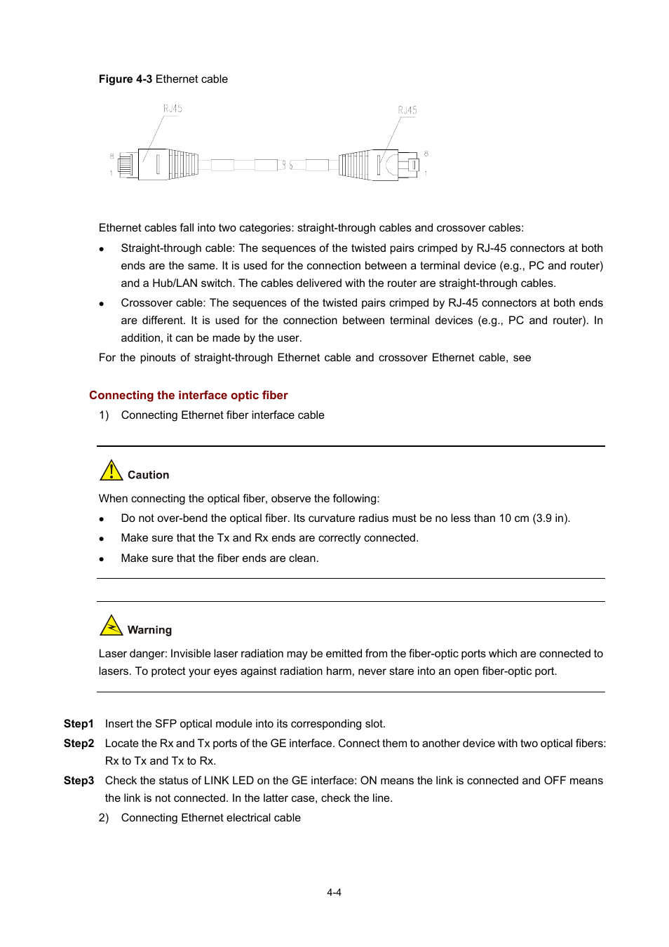 Connecting the interface optic fiber | H3C Technologies H3C MSR 50 User Manual | Page 199 / 308