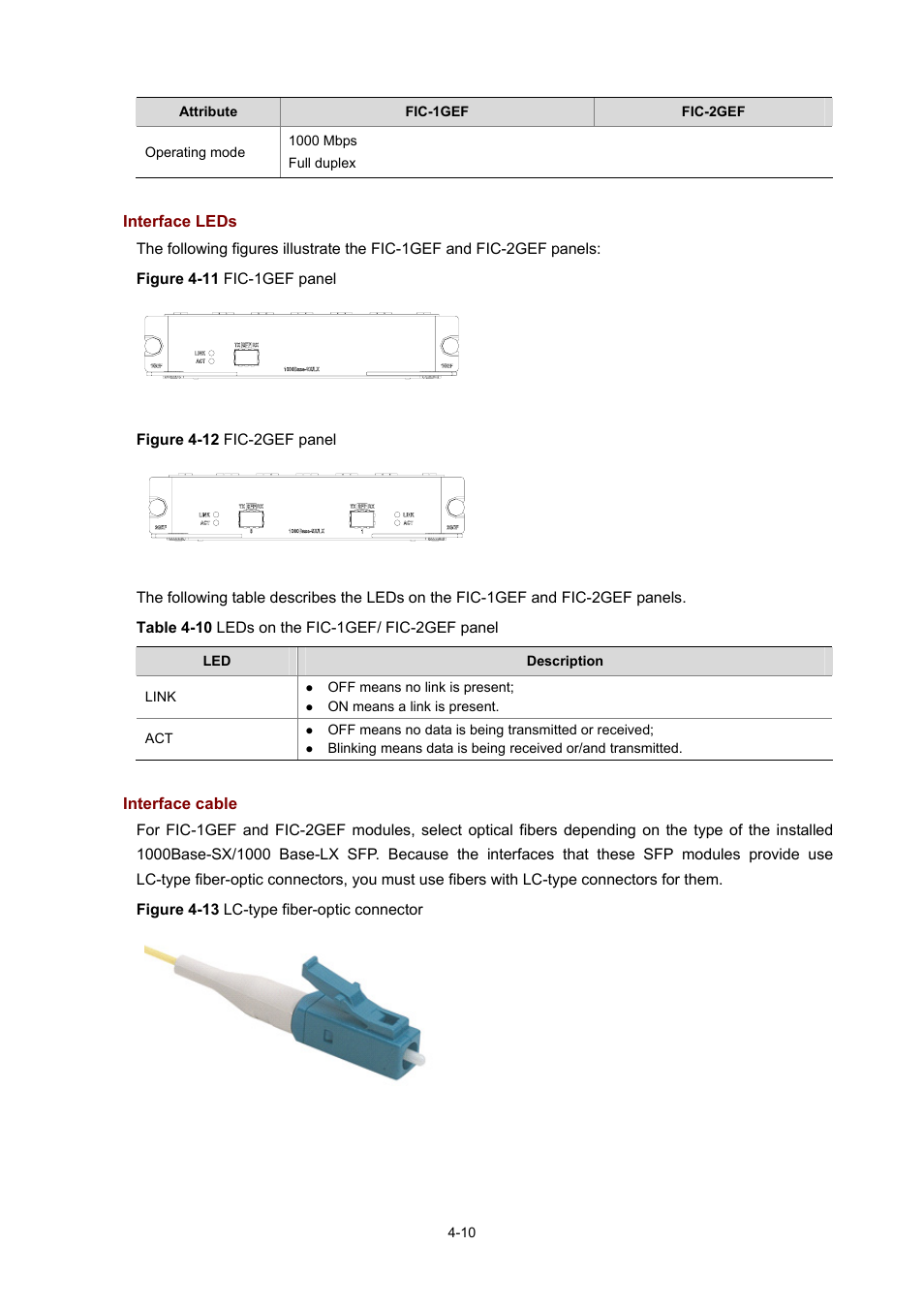 Interface leds, Interface cable | H3C Technologies H3C MSR 50 User Manual | Page 205 / 308