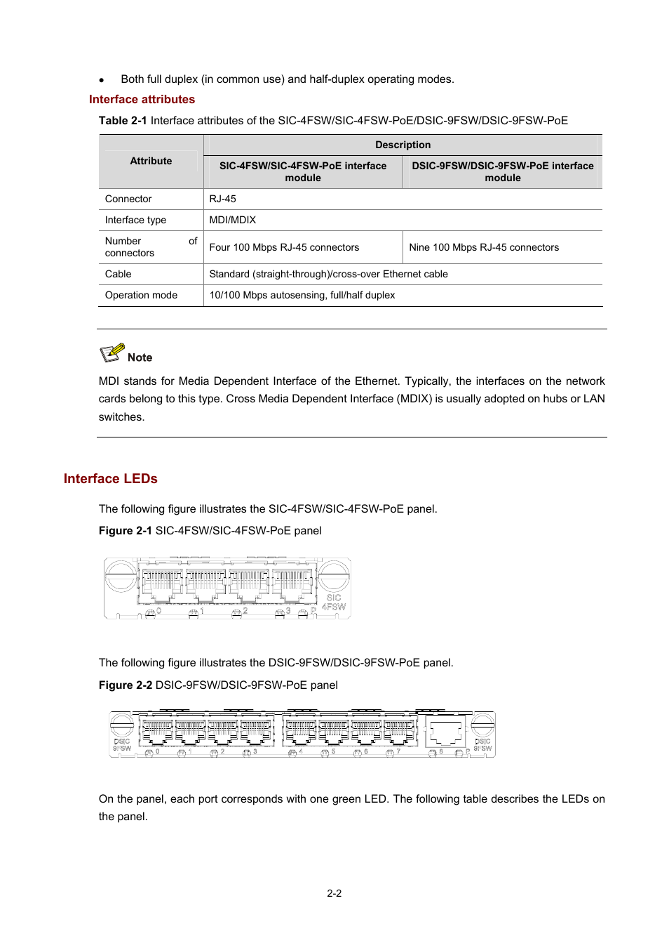 Interface attributes, Interface leds | H3C Technologies H3C MSR 50 User Manual | Page 22 / 308