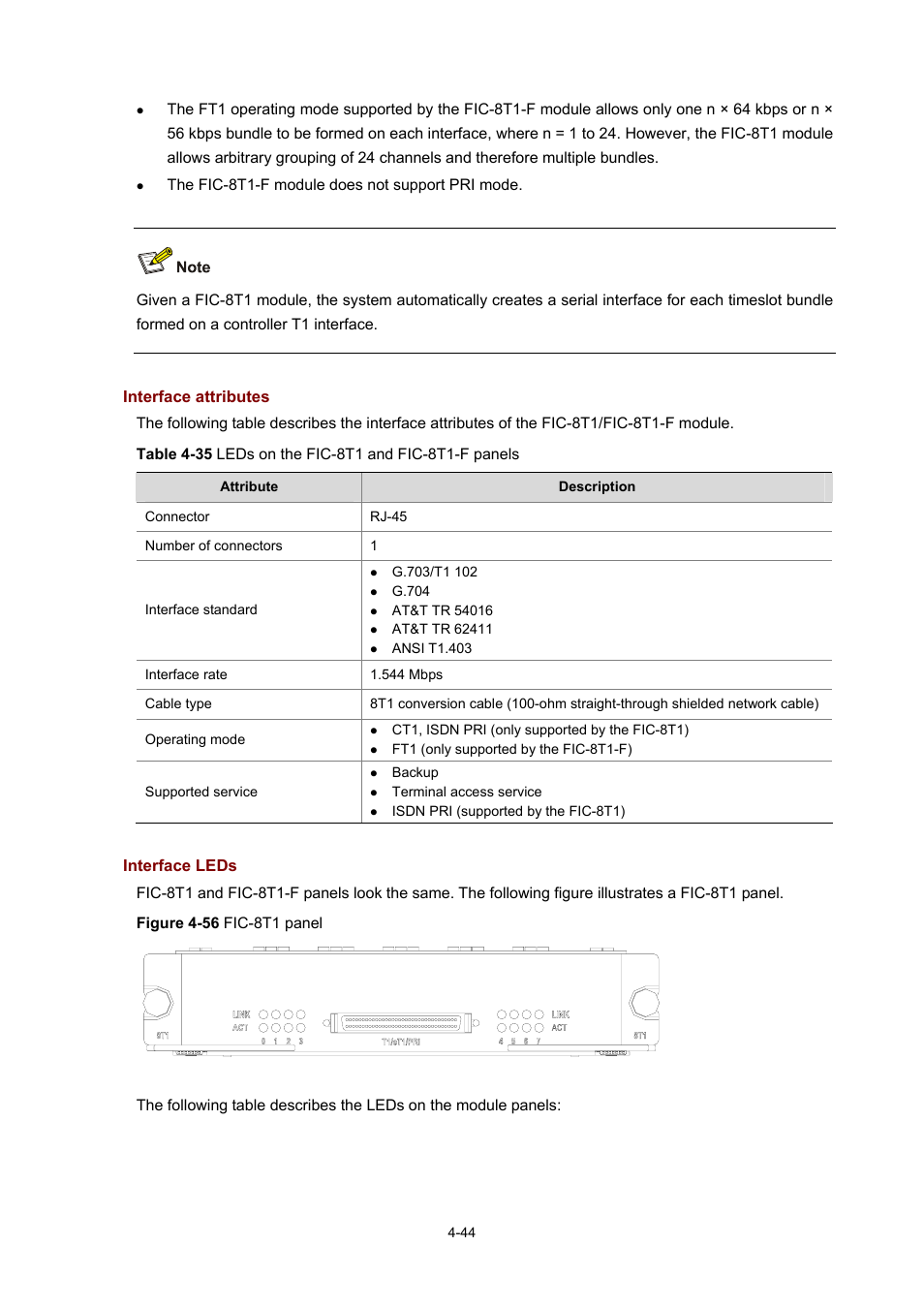 Interface attributes, Interface leds | H3C Technologies H3C MSR 50 User Manual | Page 239 / 308