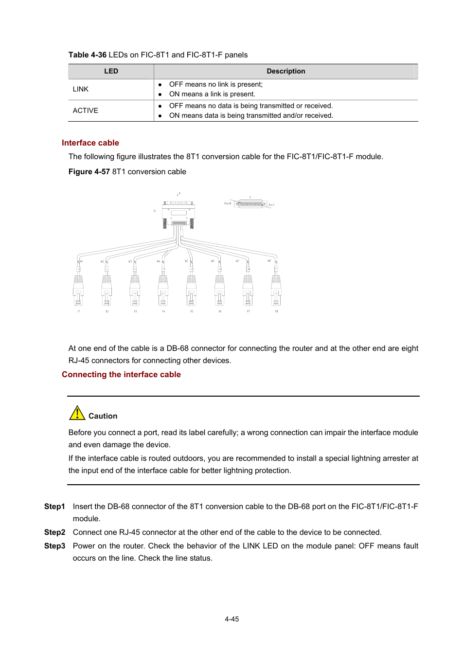 Interface cable, Connecting the interface cable | H3C Technologies H3C MSR 50 User Manual | Page 240 / 308