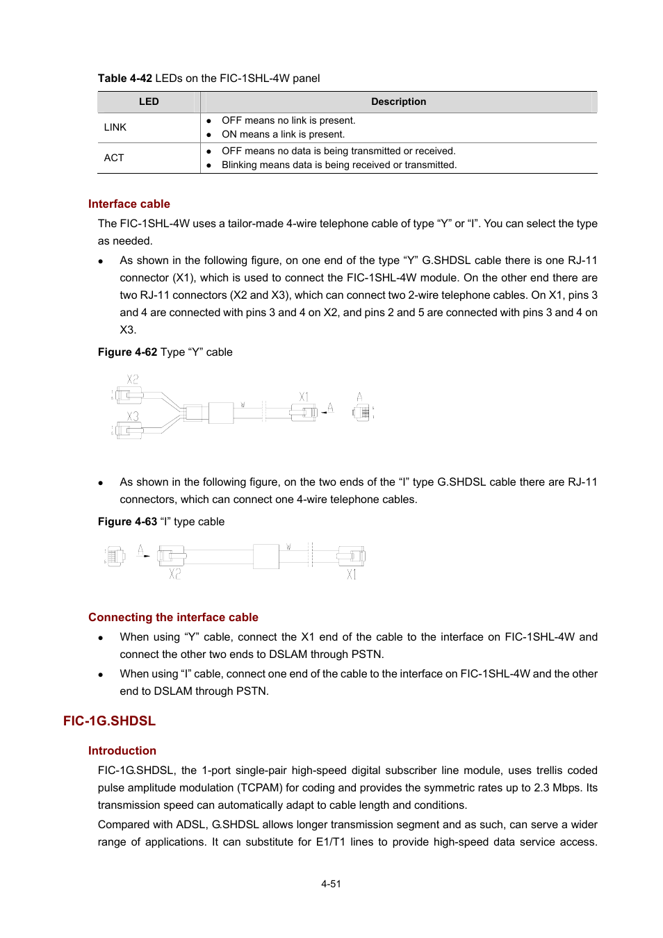 Interface cable, Connecting the interface cable, Fic-1g.shdsl | Introduction | H3C Technologies H3C MSR 50 User Manual | Page 246 / 308