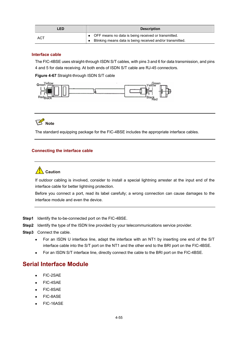 Interface cable, Connecting the interface cable, Serial interface module | H3C Technologies H3C MSR 50 User Manual | Page 250 / 308