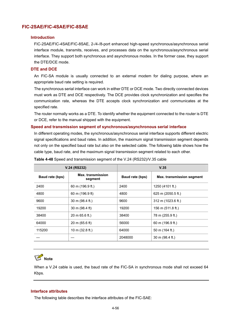 Fic-2sae/fic-4sae/fic-8sae, Introduction, Dte and dce | Interface attributes | H3C Technologies H3C MSR 50 User Manual | Page 251 / 308