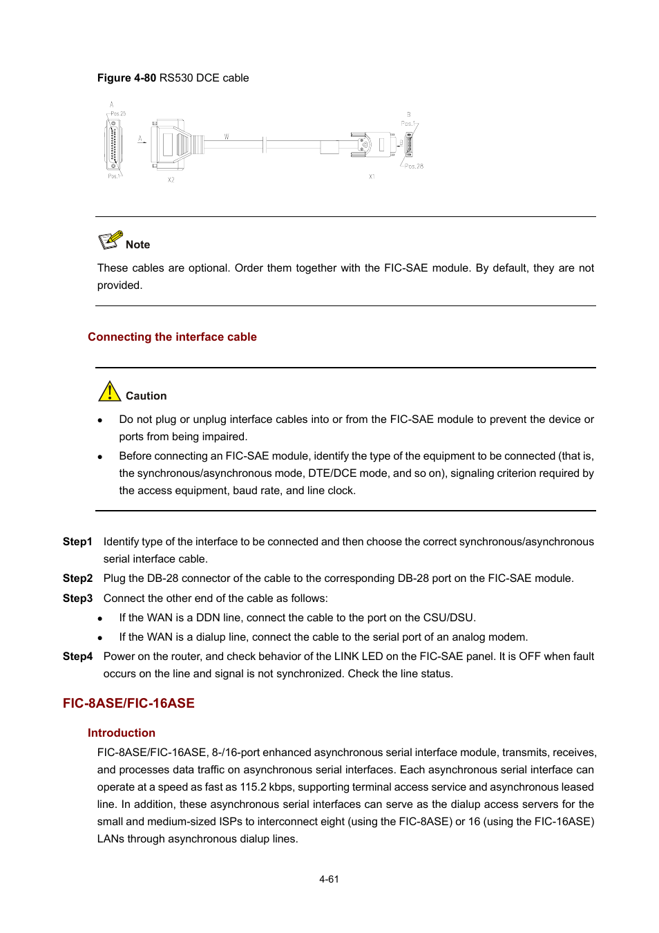 Connecting the interface cable, Fic-8ase/fic-16ase, Introduction | H3C Technologies H3C MSR 50 User Manual | Page 256 / 308