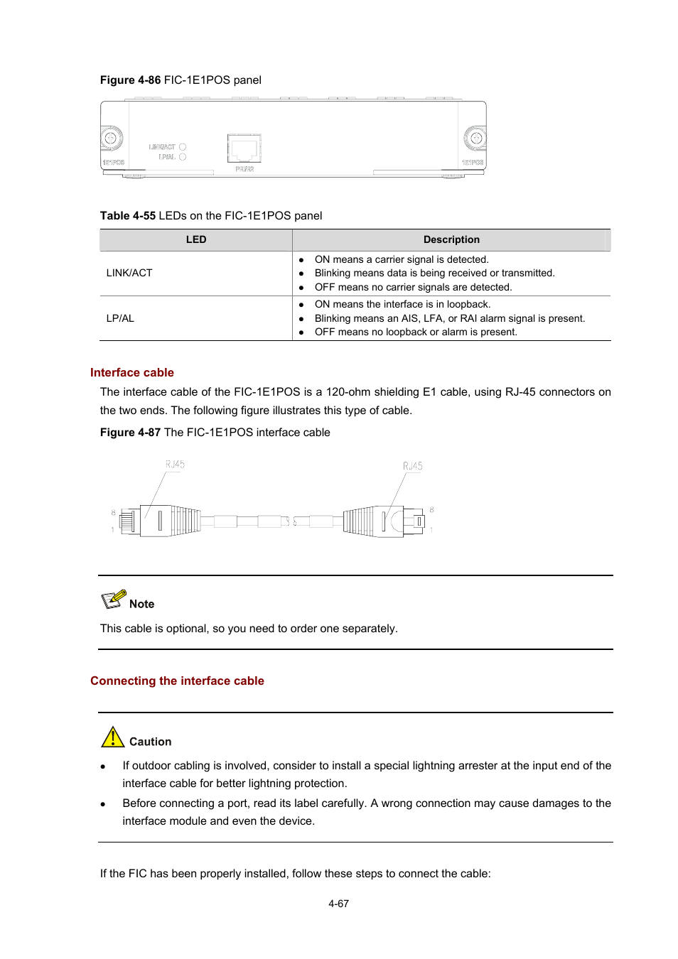 Interface cable, Connecting the interface cable | H3C Technologies H3C MSR 50 User Manual | Page 262 / 308