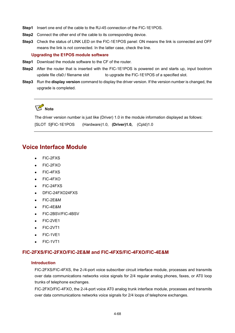 Upgrading the e1pos module software, Voice interface module, Introduction | H3C Technologies H3C MSR 50 User Manual | Page 263 / 308