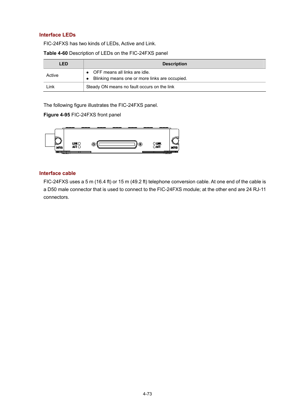 Interface leds, Interface cable | H3C Technologies H3C MSR 50 User Manual | Page 268 / 308