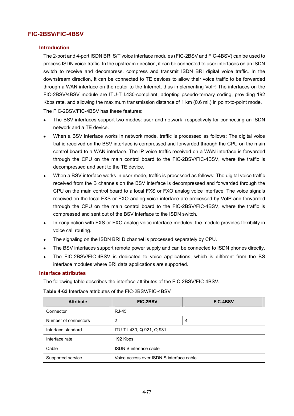 Fic-2bsv/fic-4bsv, Introduction, Interface attributes | H3C Technologies H3C MSR 50 User Manual | Page 272 / 308