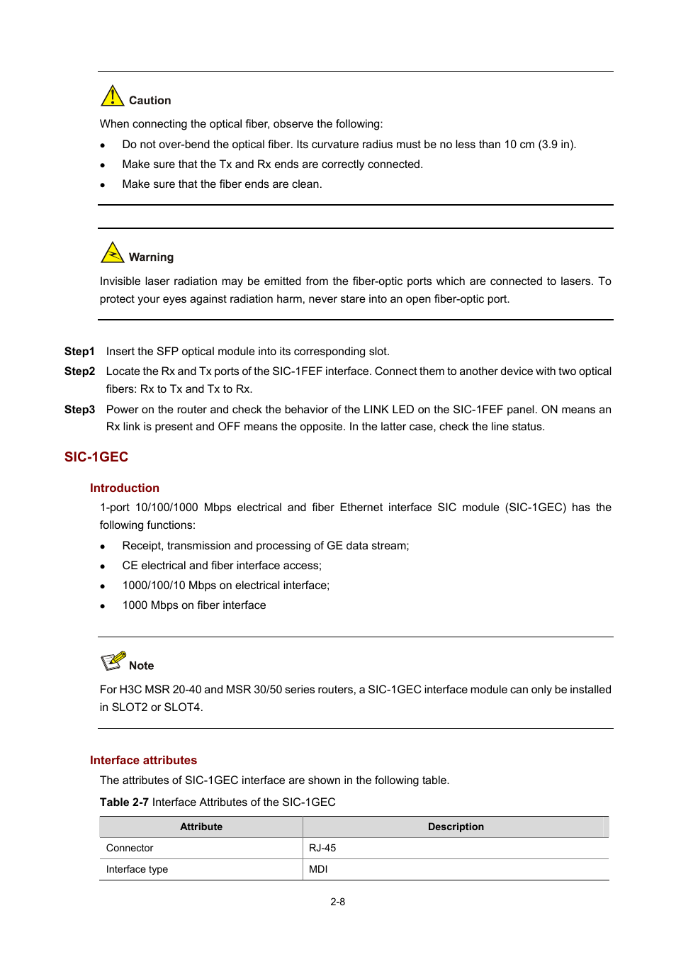 Sic-1gec, Introduction, Interface attributes | H3C Technologies H3C MSR 50 User Manual | Page 28 / 308