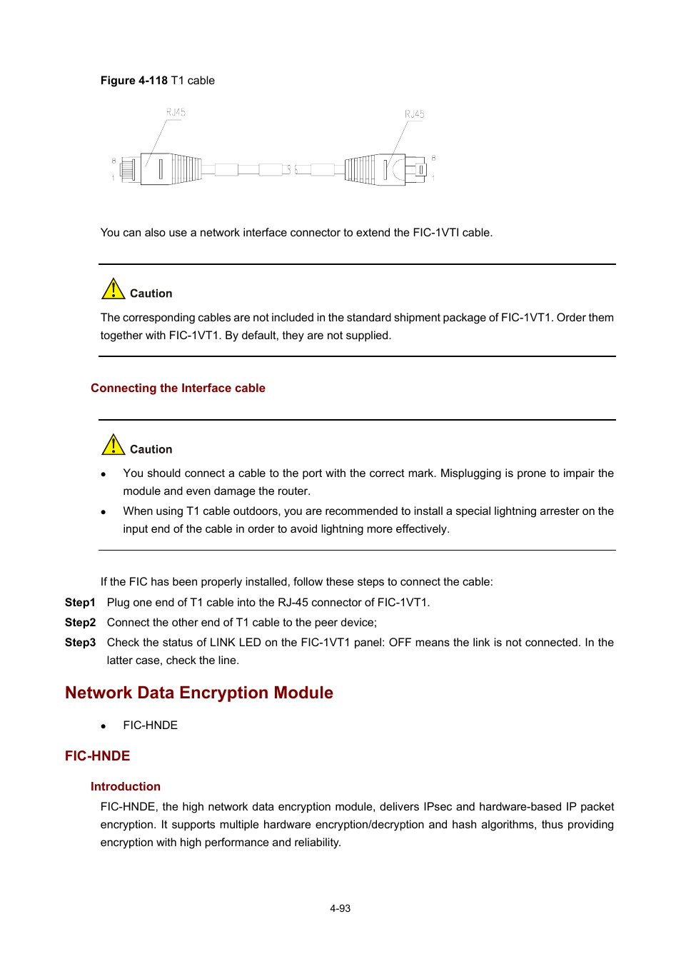 Connecting the interface cable, Network data encryption module, Fic-hnde | Introduction | H3C Technologies H3C MSR 50 User Manual | Page 288 / 308