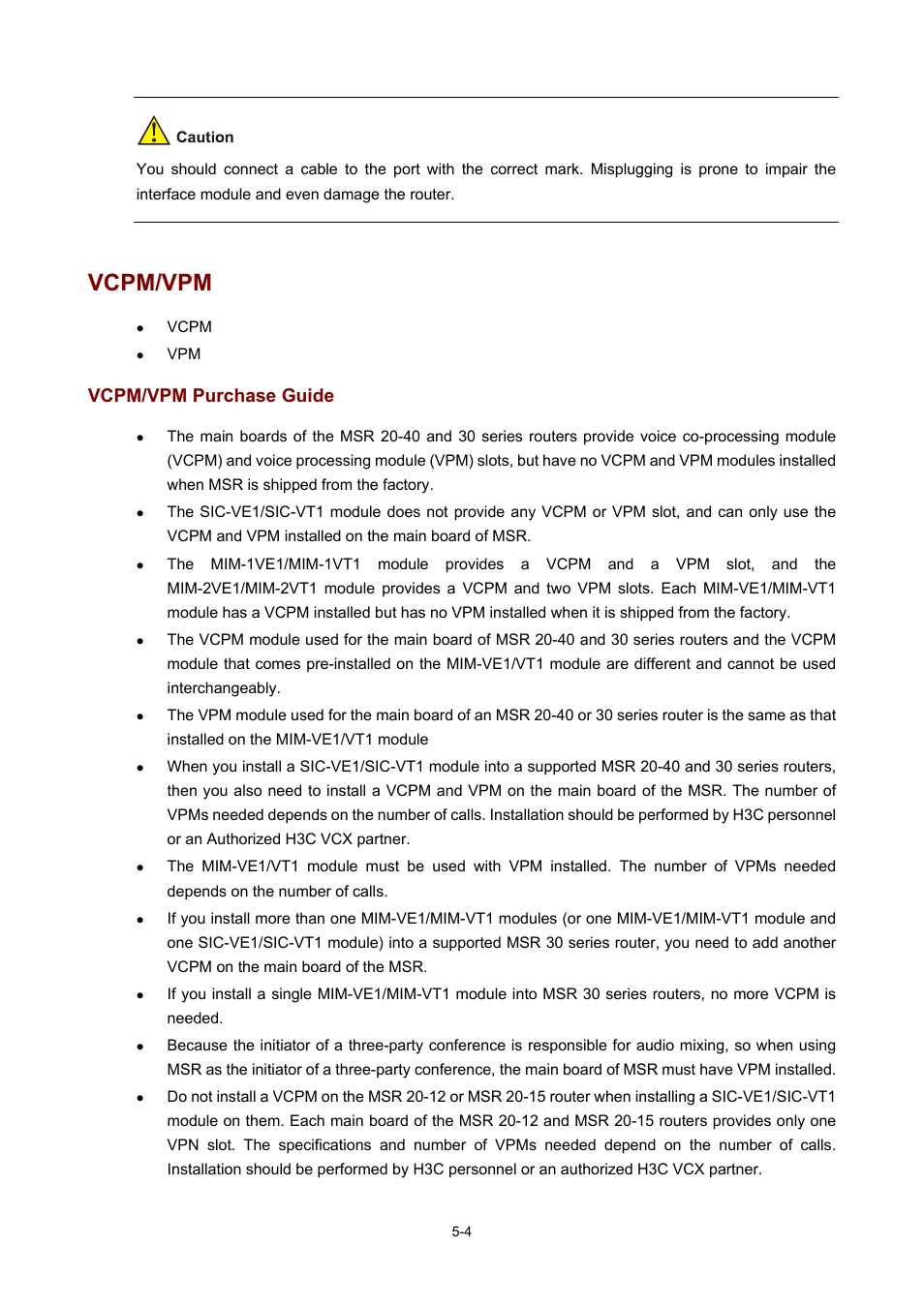 Vcpm/vpm, Vcpm/vpm purchase guide | H3C Technologies H3C MSR 50 User Manual | Page 294 / 308