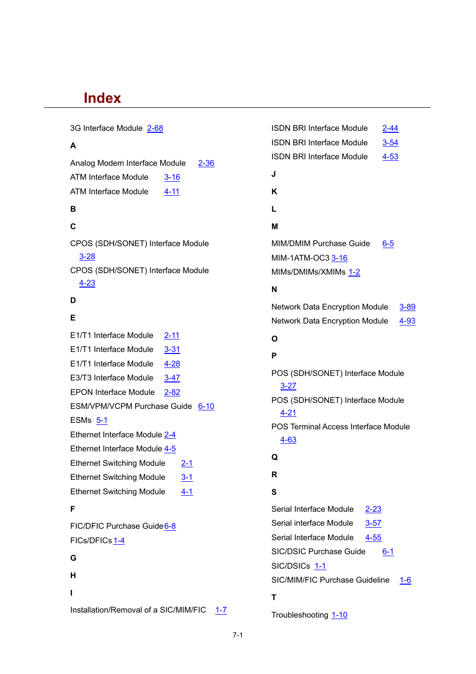 Index, 7 index | H3C Technologies H3C MSR 50 User Manual | Page 307 / 308