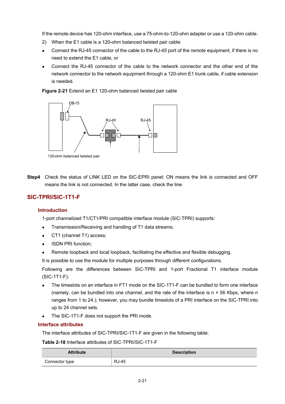 Sic-tpri/sic-1t1-f, Introduction, Interface attributes | H3C Technologies H3C MSR 50 User Manual | Page 41 / 308
