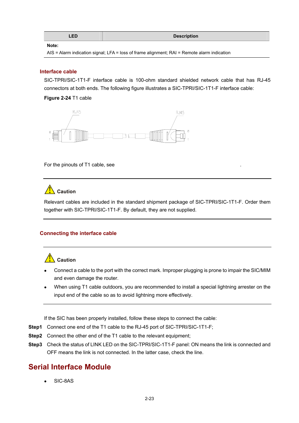 Interface cable, Connecting the interface cable, Serial interface module | H3C Technologies H3C MSR 50 User Manual | Page 43 / 308