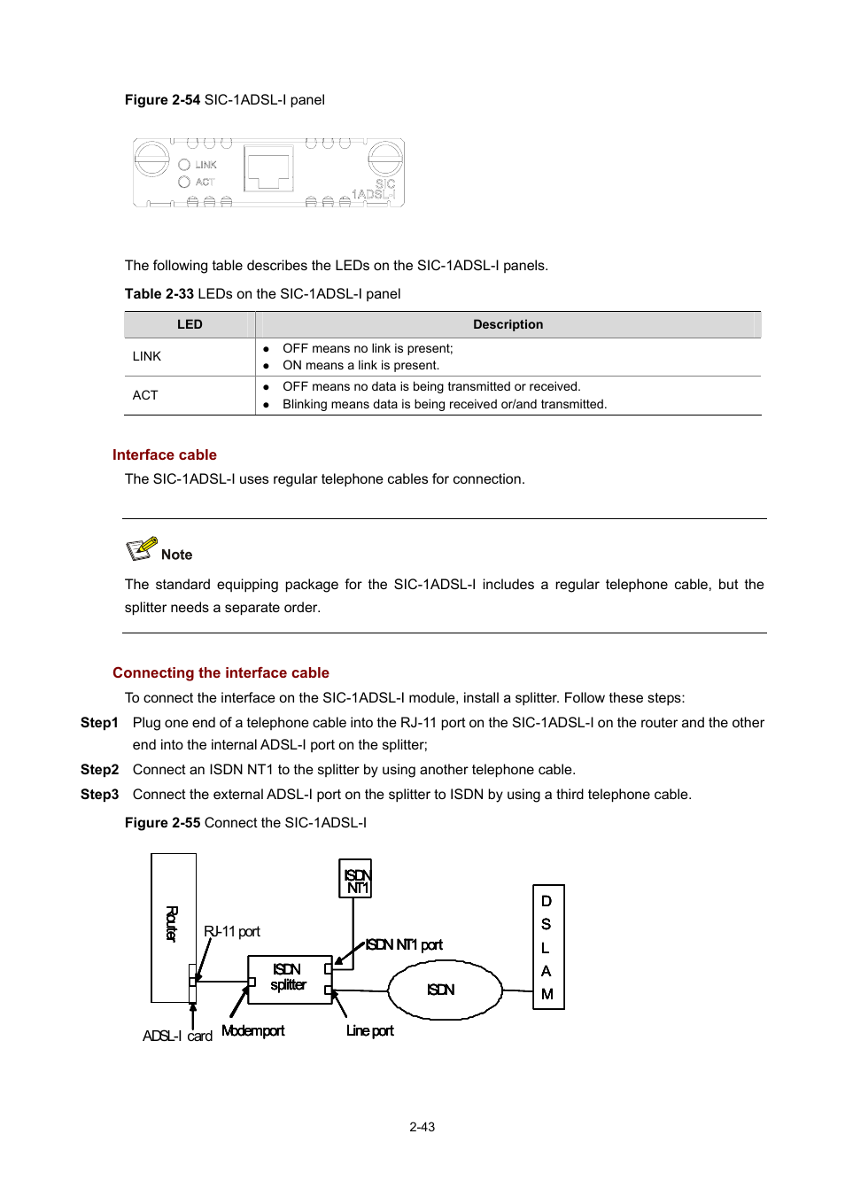 Interface cable, Connecting the interface cable | H3C Technologies H3C MSR 50 User Manual | Page 63 / 308