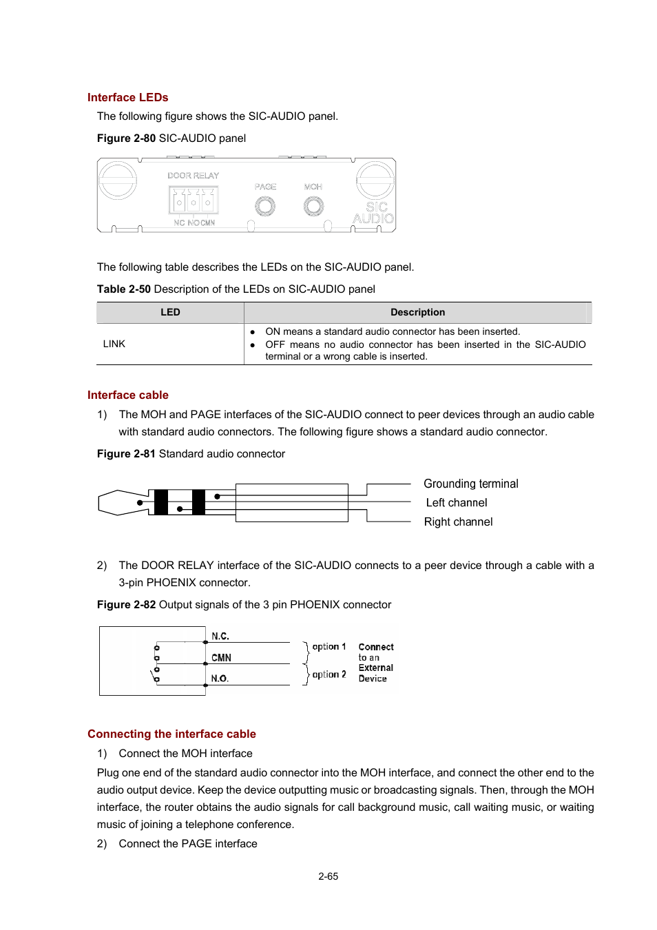 Interface leds, Interface cable, Connecting the interface cable | H3C Technologies H3C MSR 50 User Manual | Page 85 / 308