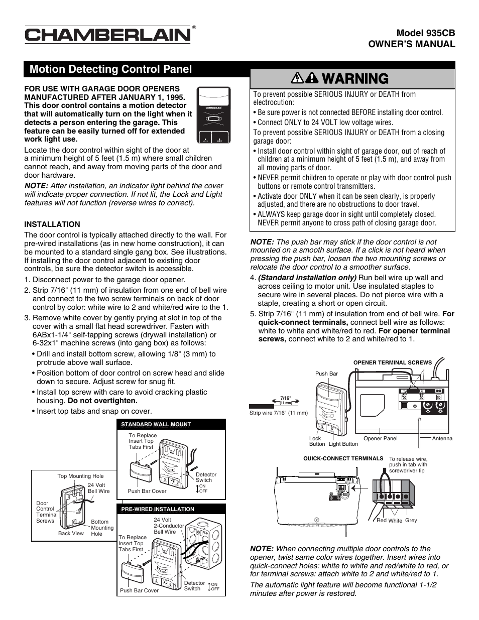 Chamberlain 935CB User Manual | 2 pages