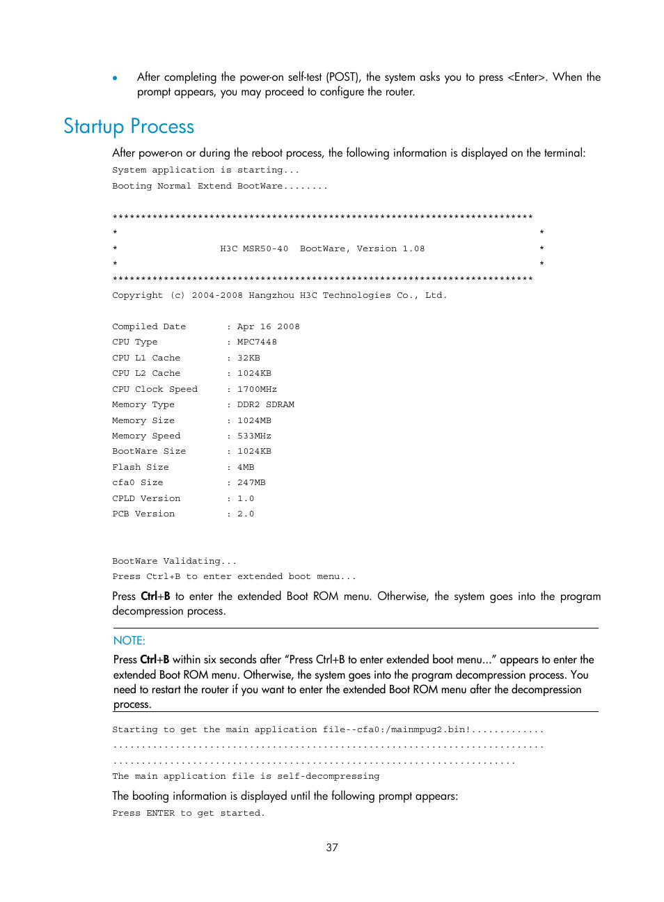 Startup process | H3C Technologies H3C MSR 50 User Manual | Page 45 / 89