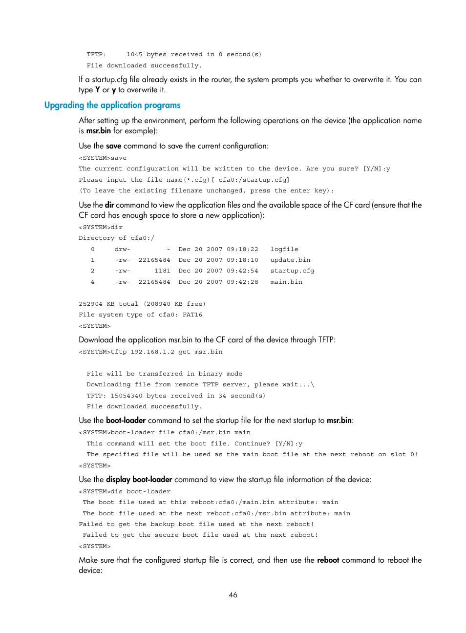 Upgrading the application programs | H3C Technologies H3C MSR 50 User Manual | Page 54 / 89