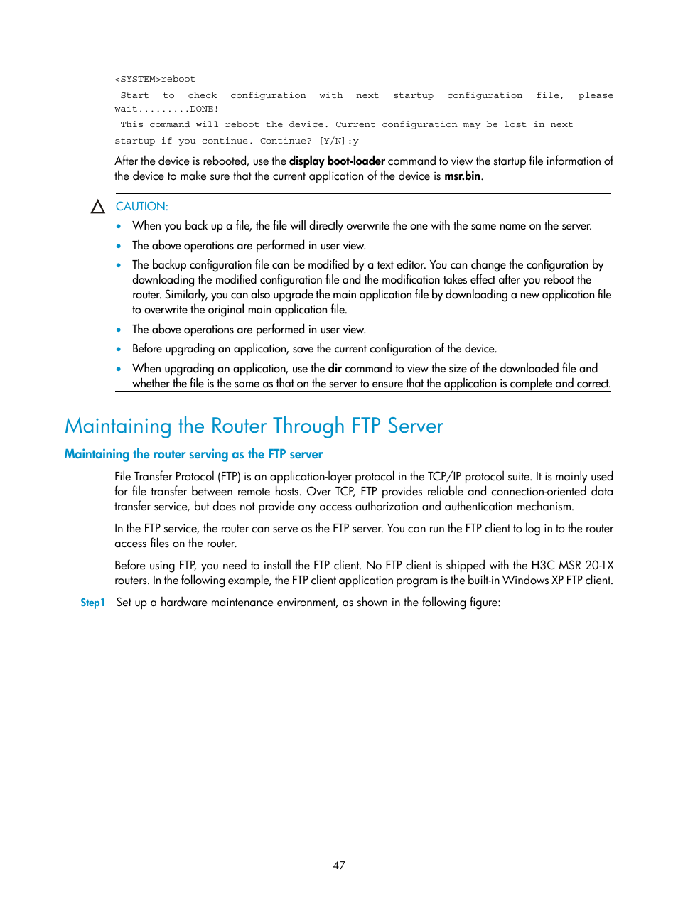 Maintaining the router through ftp server, Maintaining the router serving as the ftp server | H3C Technologies H3C MSR 50 User Manual | Page 55 / 89