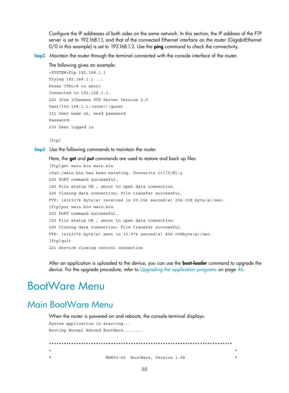 Bootware menu, Main bootware menu | H3C Technologies H3C MSR 50 User Manual | Page 58 / 89