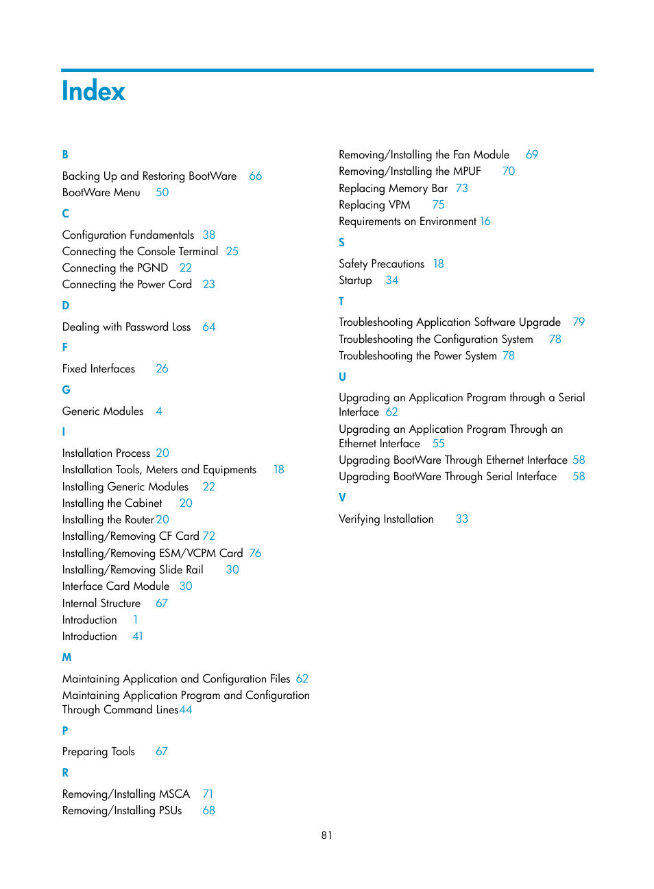 Index | H3C Technologies H3C MSR 50 User Manual | Page 89 / 89