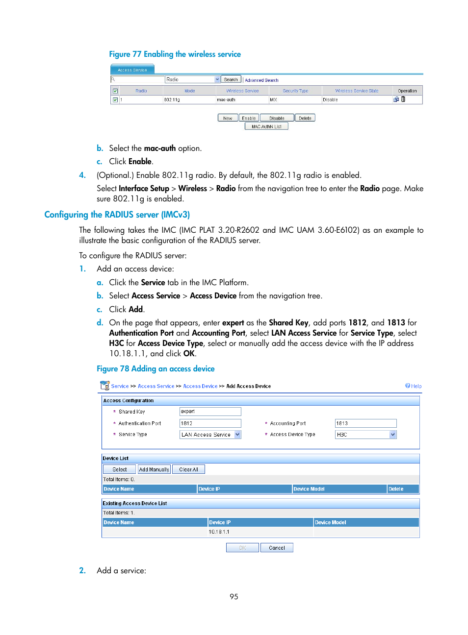 Configuring the radius server (imcv3) | H3C Technologies H3C MSR 50 User Manual | Page 116 / 877