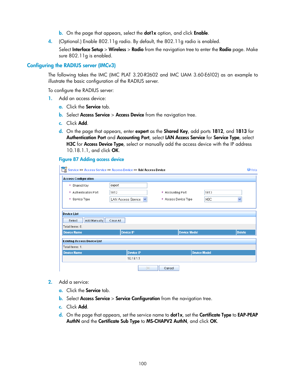 Configuring the radius server (imcv3) | H3C Technologies H3C MSR 50 User Manual | Page 121 / 877