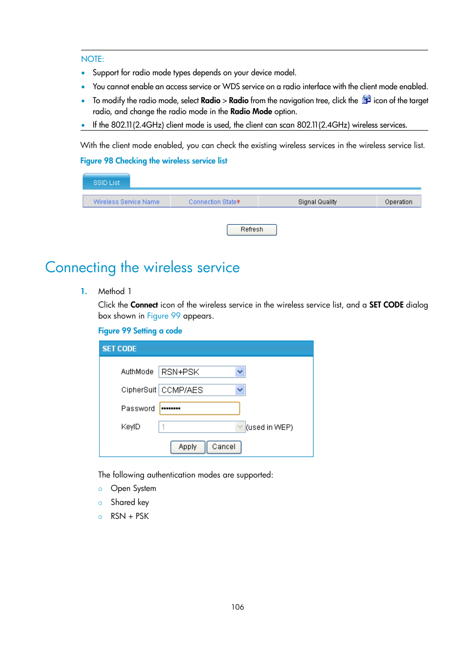 Connecting the wireless service | H3C Technologies H3C MSR 50 User Manual | Page 127 / 877