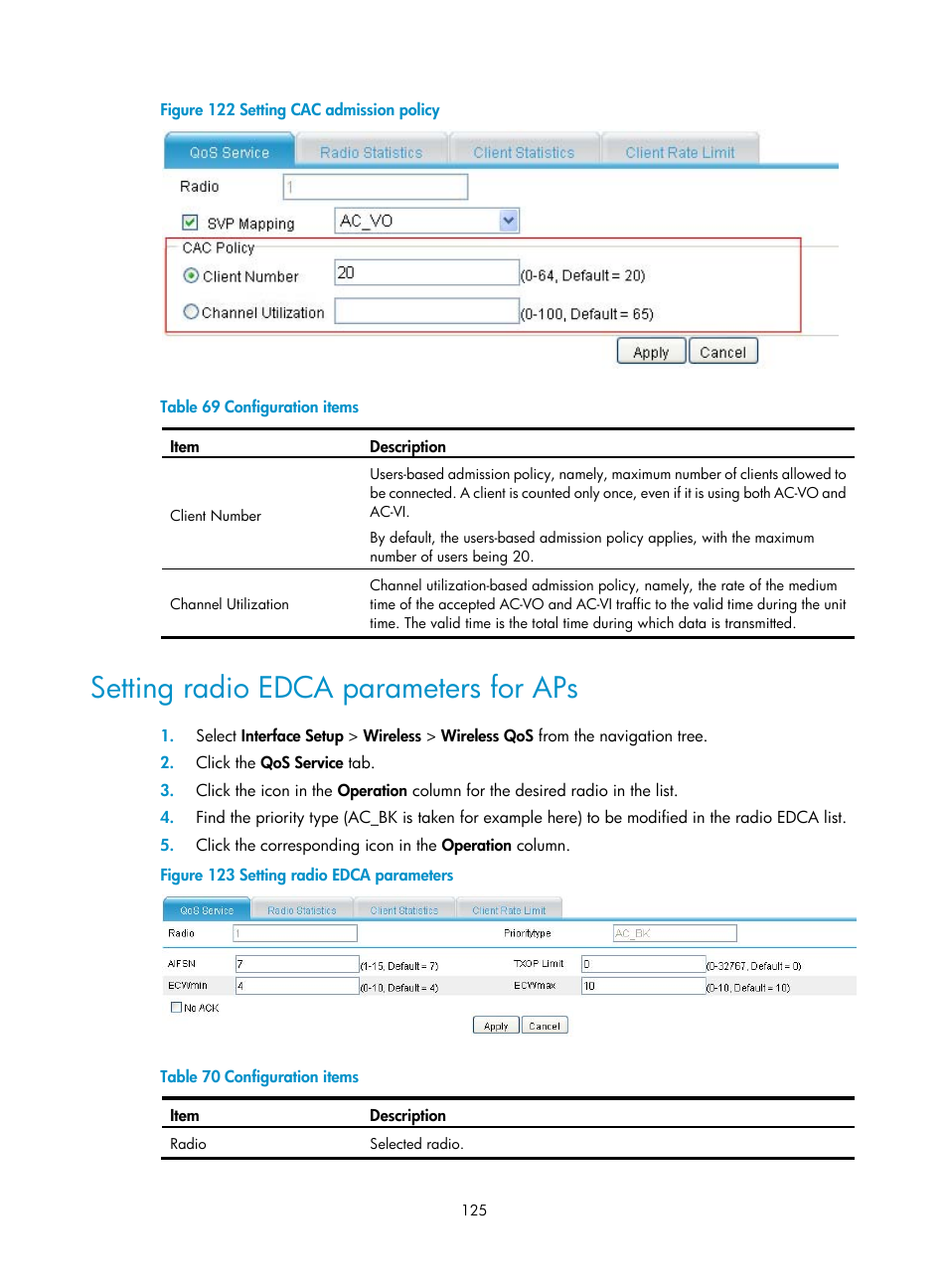 Setting radio edca parameters for aps | H3C Technologies H3C MSR 50 User Manual | Page 146 / 877