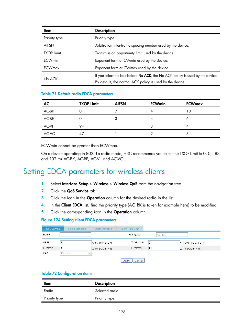 Setting edca parameters for wireless clients | H3C Technologies H3C MSR 50 User Manual | Page 147 / 877