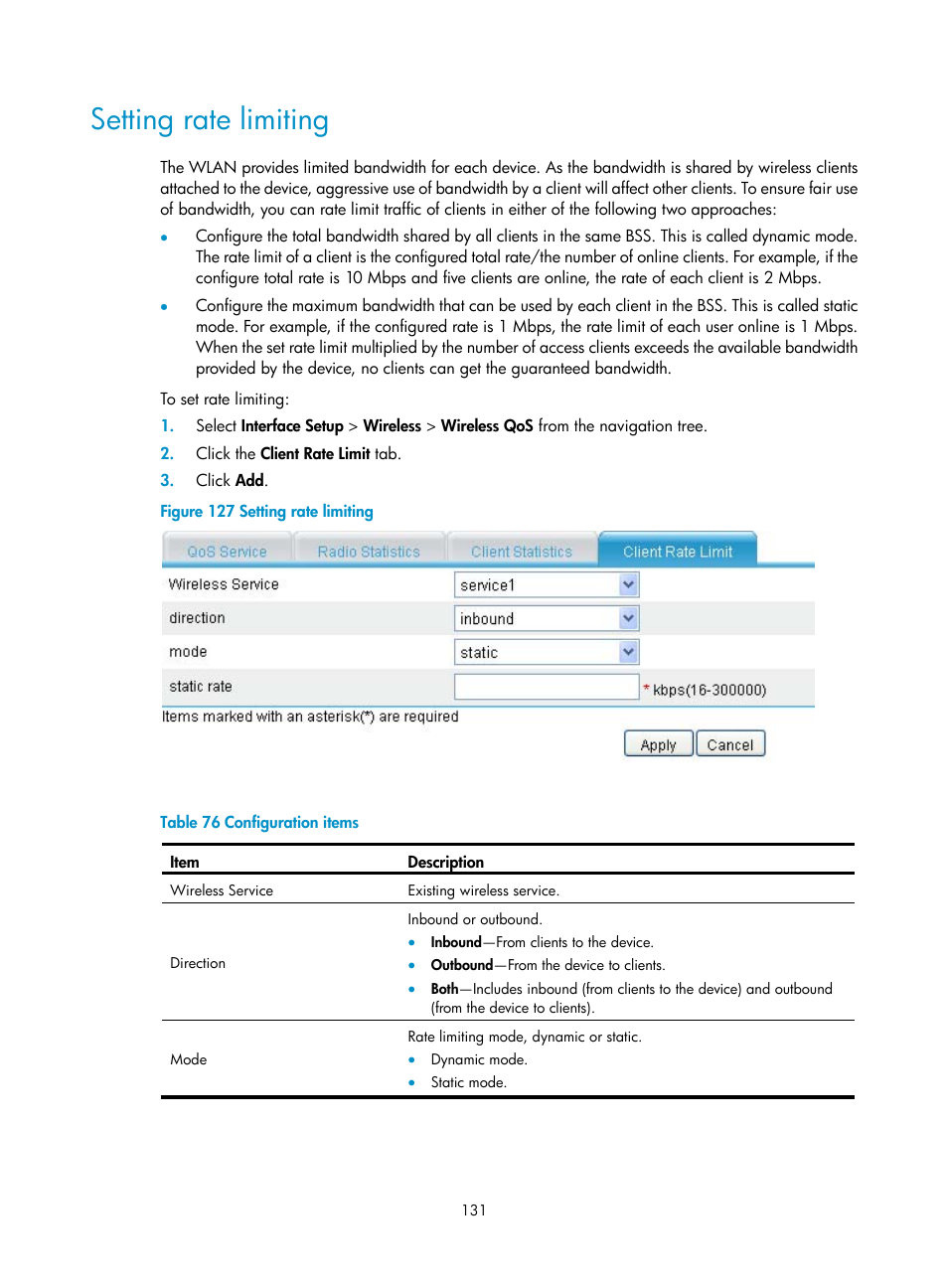 Setting rate limiting | H3C Technologies H3C MSR 50 User Manual | Page 152 / 877