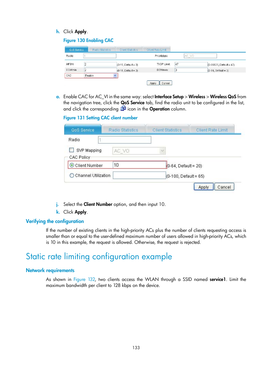 Verifying the configuration, Static rate limiting configuration example, Network requirements | H3C Technologies H3C MSR 50 User Manual | Page 154 / 877