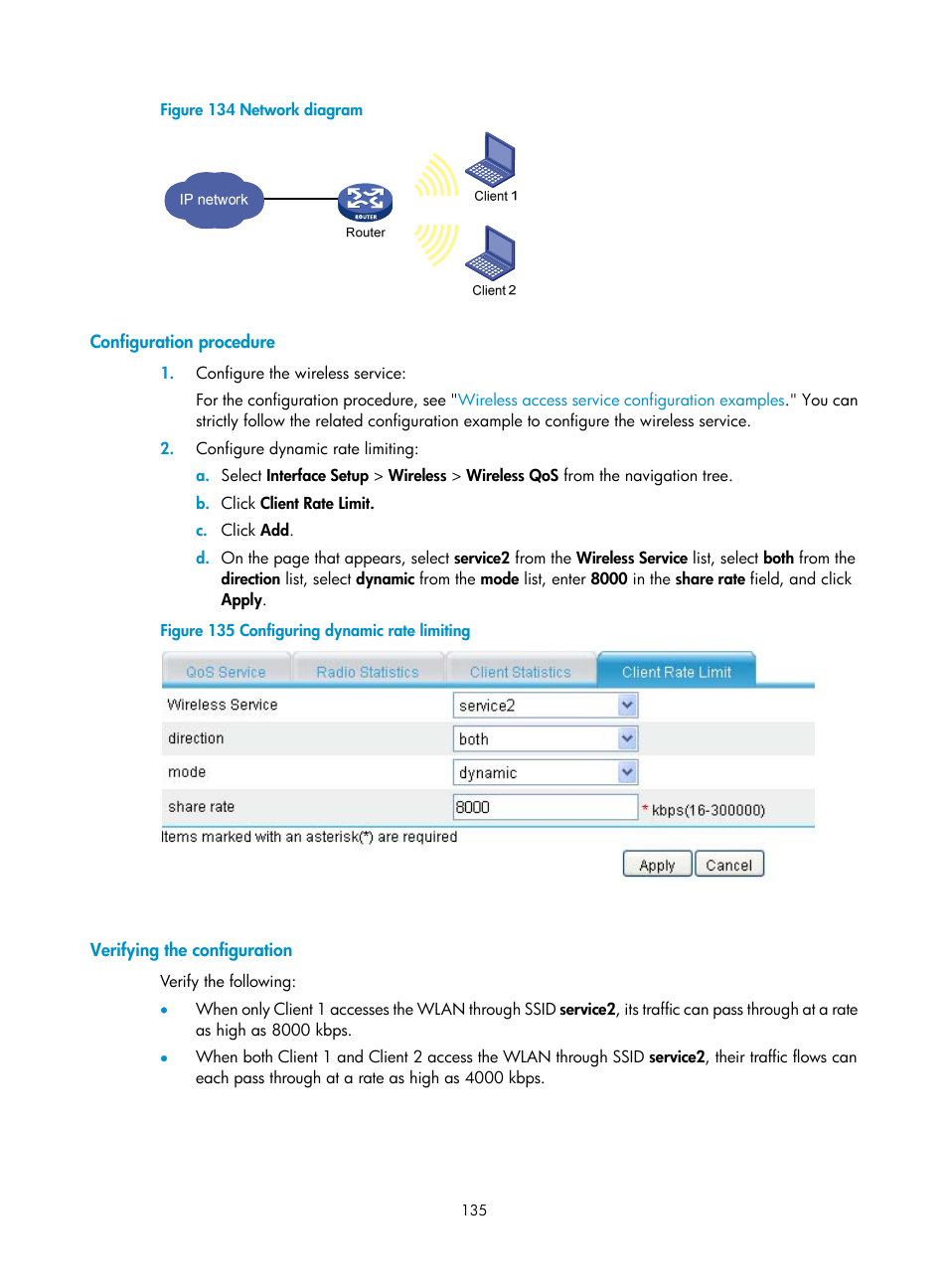 Configuration procedure, Verifying the configuration, N in | Figure 134 | H3C Technologies H3C MSR 50 User Manual | Page 156 / 877