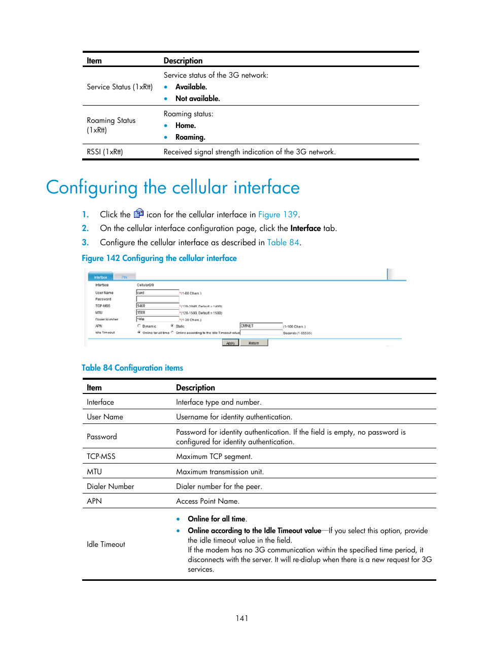 Configuring the cellular interface | H3C Technologies H3C MSR 50 User Manual | Page 162 / 877