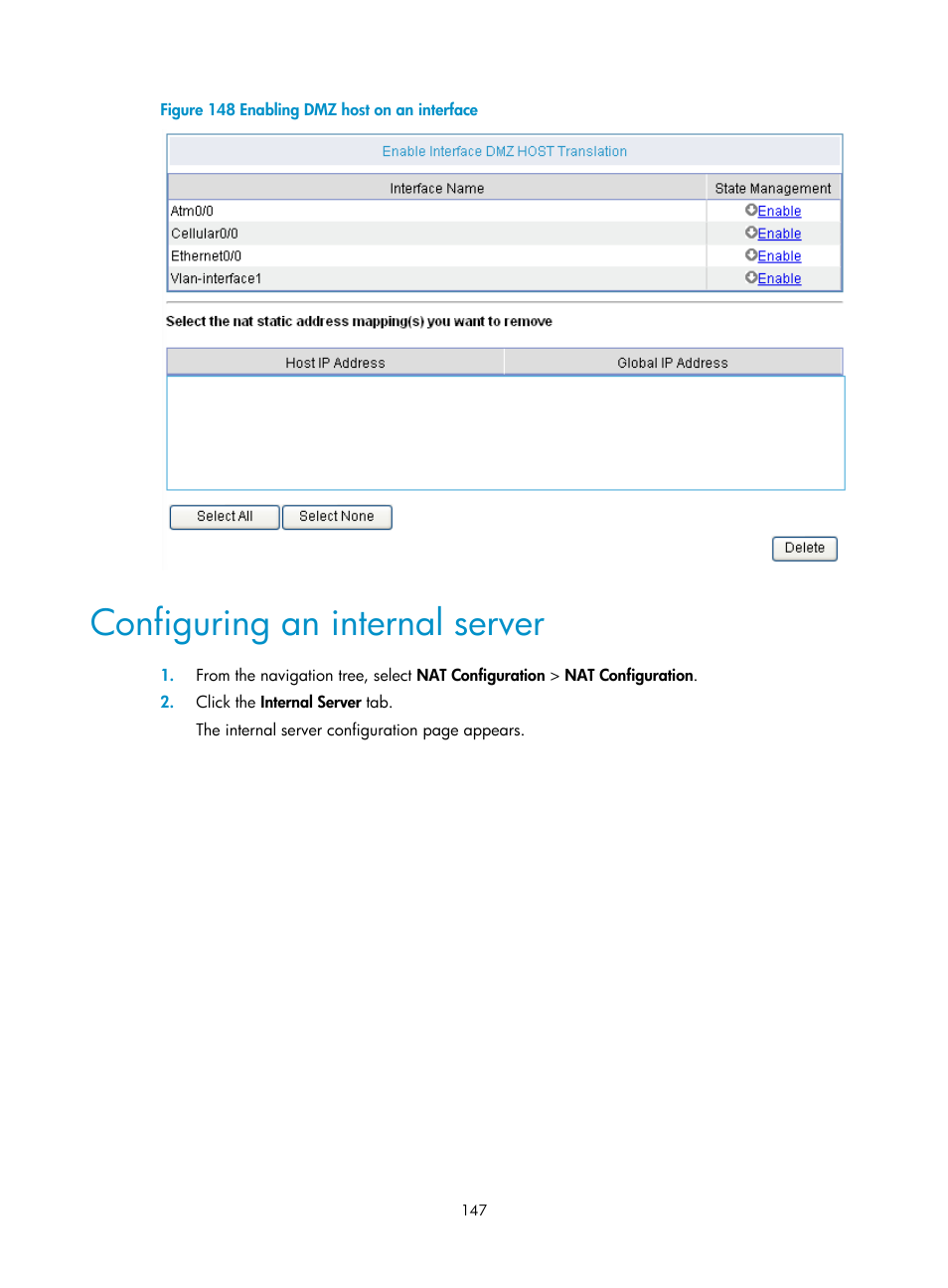 Configuring an internal server | H3C Technologies H3C MSR 50 User Manual | Page 168 / 877