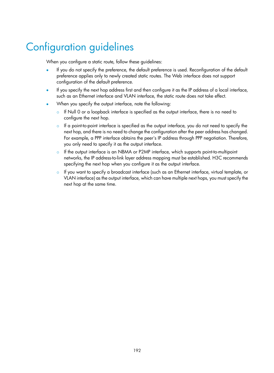 Configuration guidelines | H3C Technologies H3C MSR 50 User Manual | Page 213 / 877