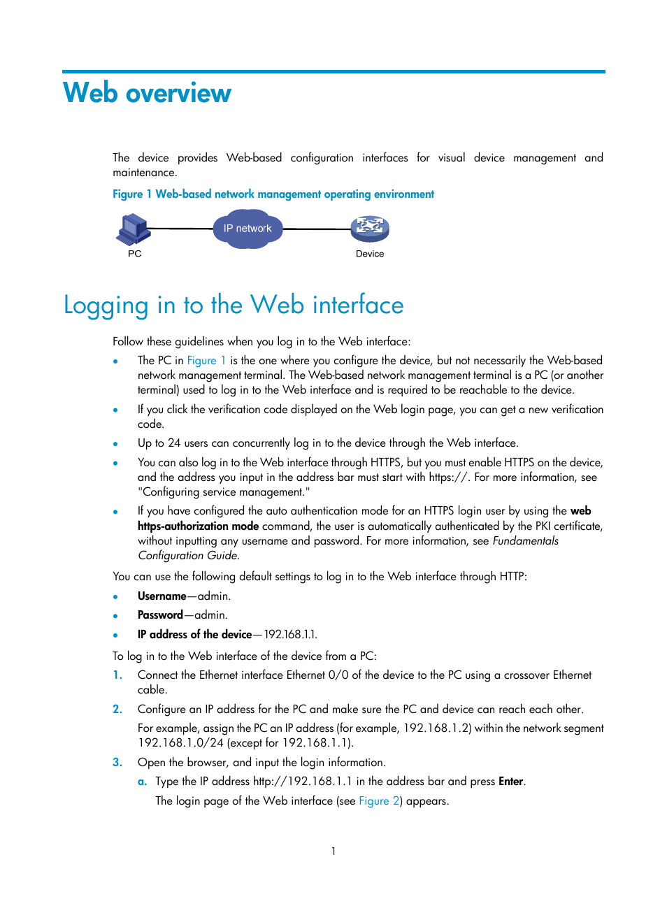 Web overview, Logging in to the web interface | H3C Technologies H3C MSR 50 User Manual | Page 22 / 877