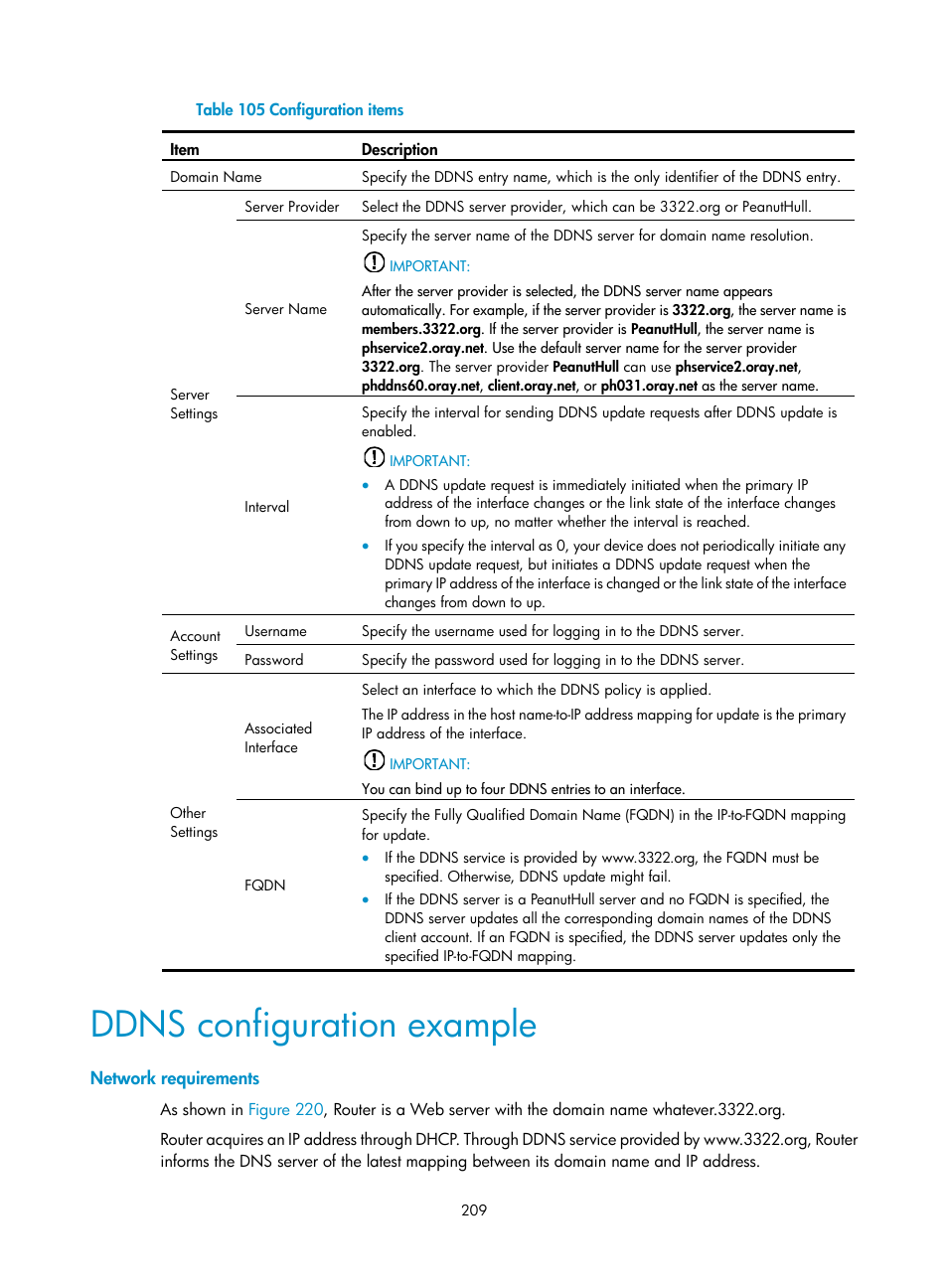 Ddns configuration example, Network requirements, As described in | Table 105 | H3C Technologies H3C MSR 50 User Manual | Page 230 / 877