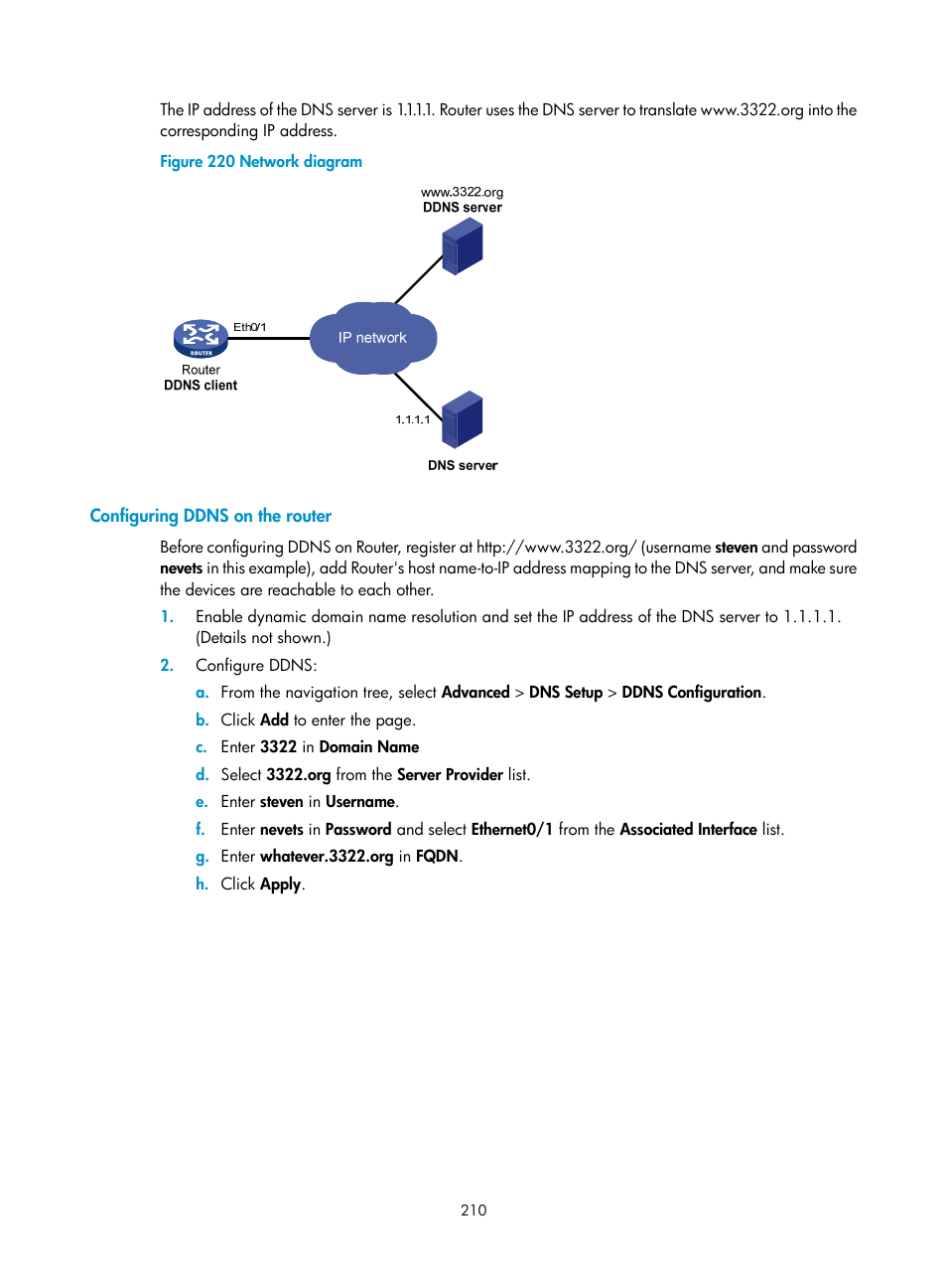 Configuring ddns on the router | H3C Technologies H3C MSR 50 User Manual | Page 231 / 877