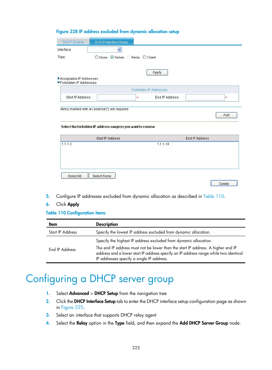 Configuring a dhcp server group | H3C Technologies H3C MSR 50 User Manual | Page 243 / 877