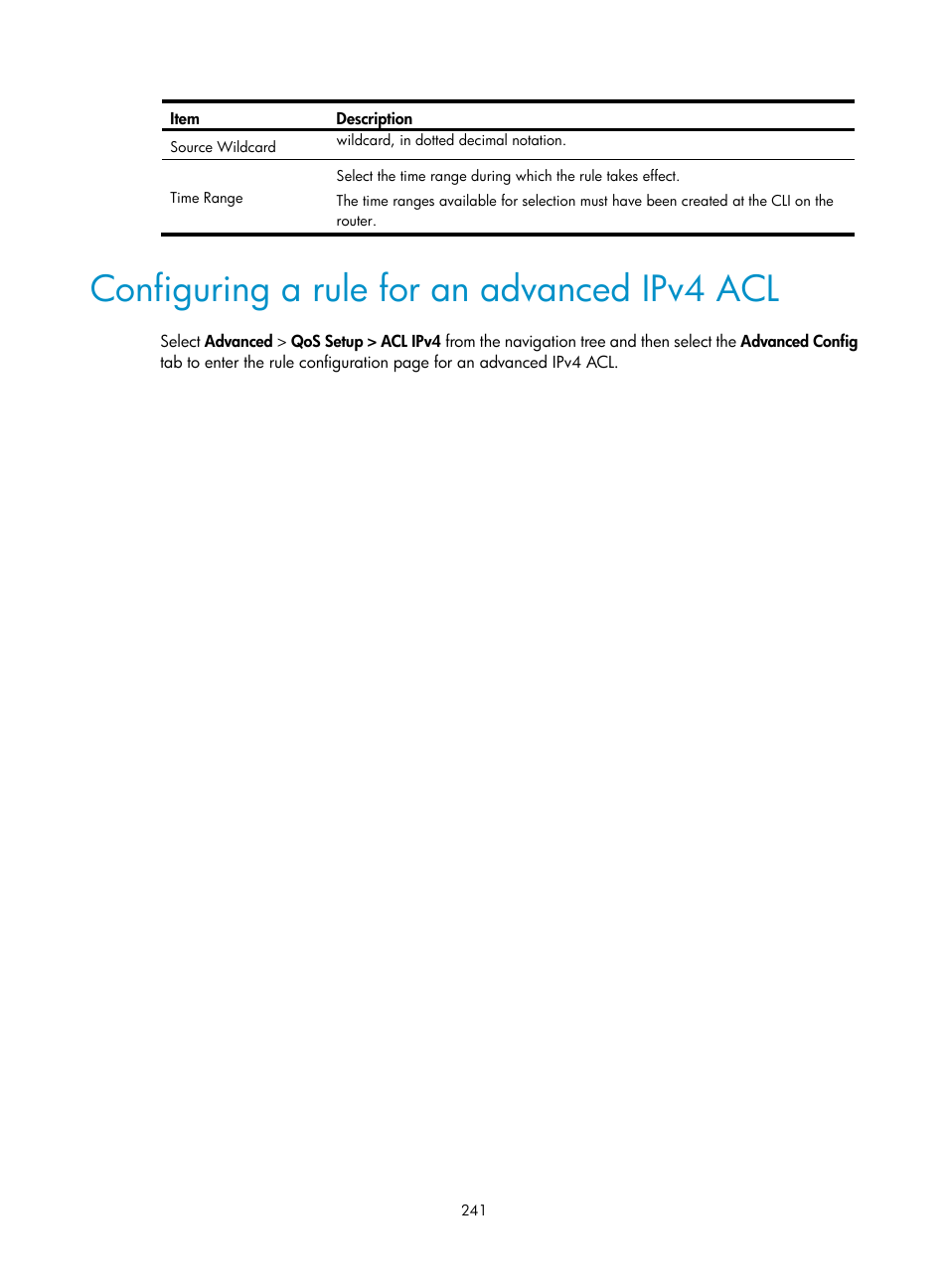 Configuring a rule for an advanced ipv4 acl | H3C Technologies H3C MSR 50 User Manual | Page 262 / 877