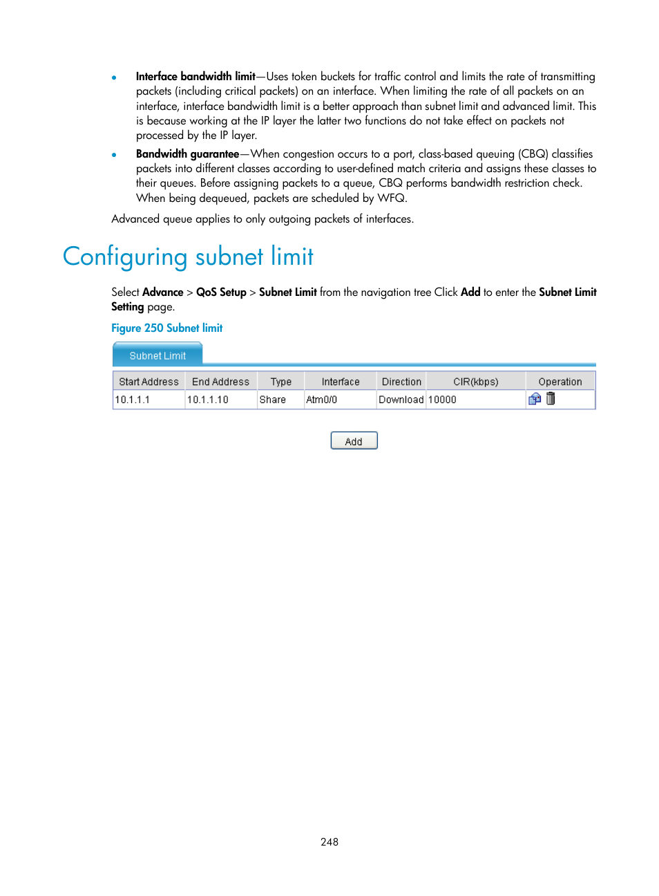 Configuring subnet limit | H3C Technologies H3C MSR 50 User Manual | Page 269 / 877