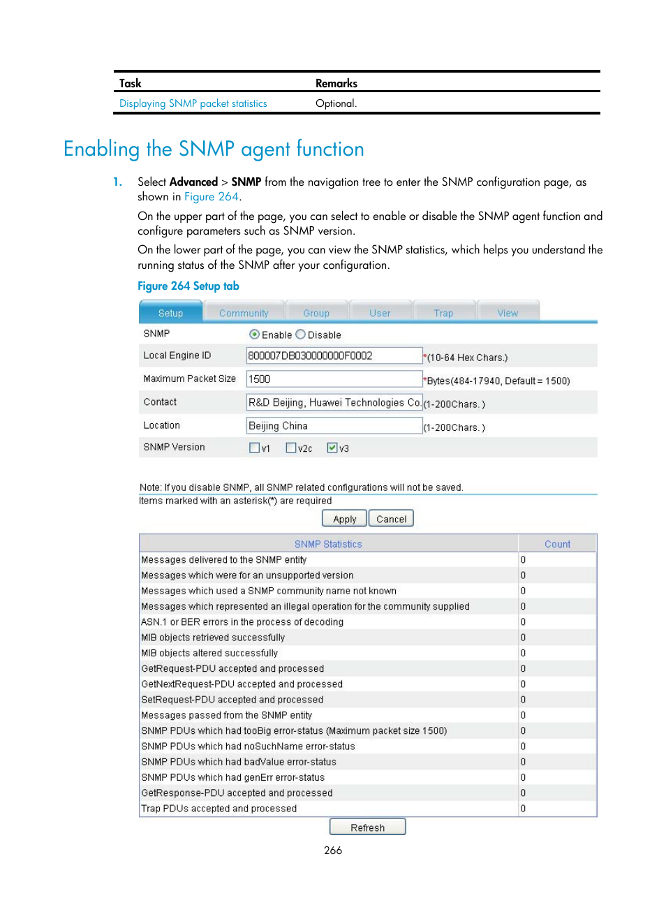 Enabling the snmp agent function | H3C Technologies H3C MSR 50 User Manual | Page 287 / 877