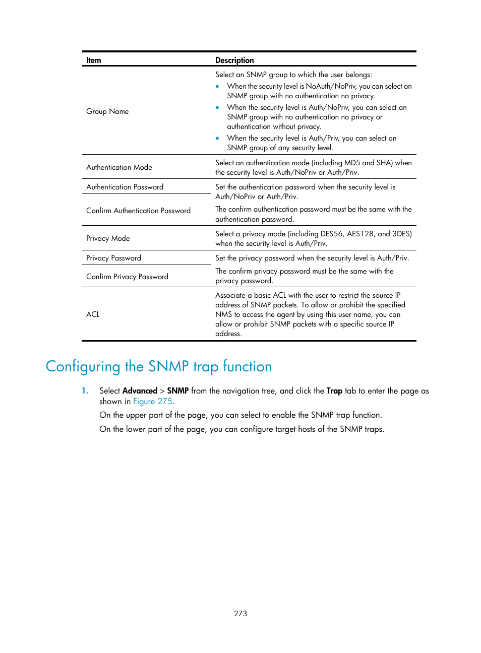 Configuring the snmp trap function | H3C Technologies H3C MSR 50 User Manual | Page 294 / 877