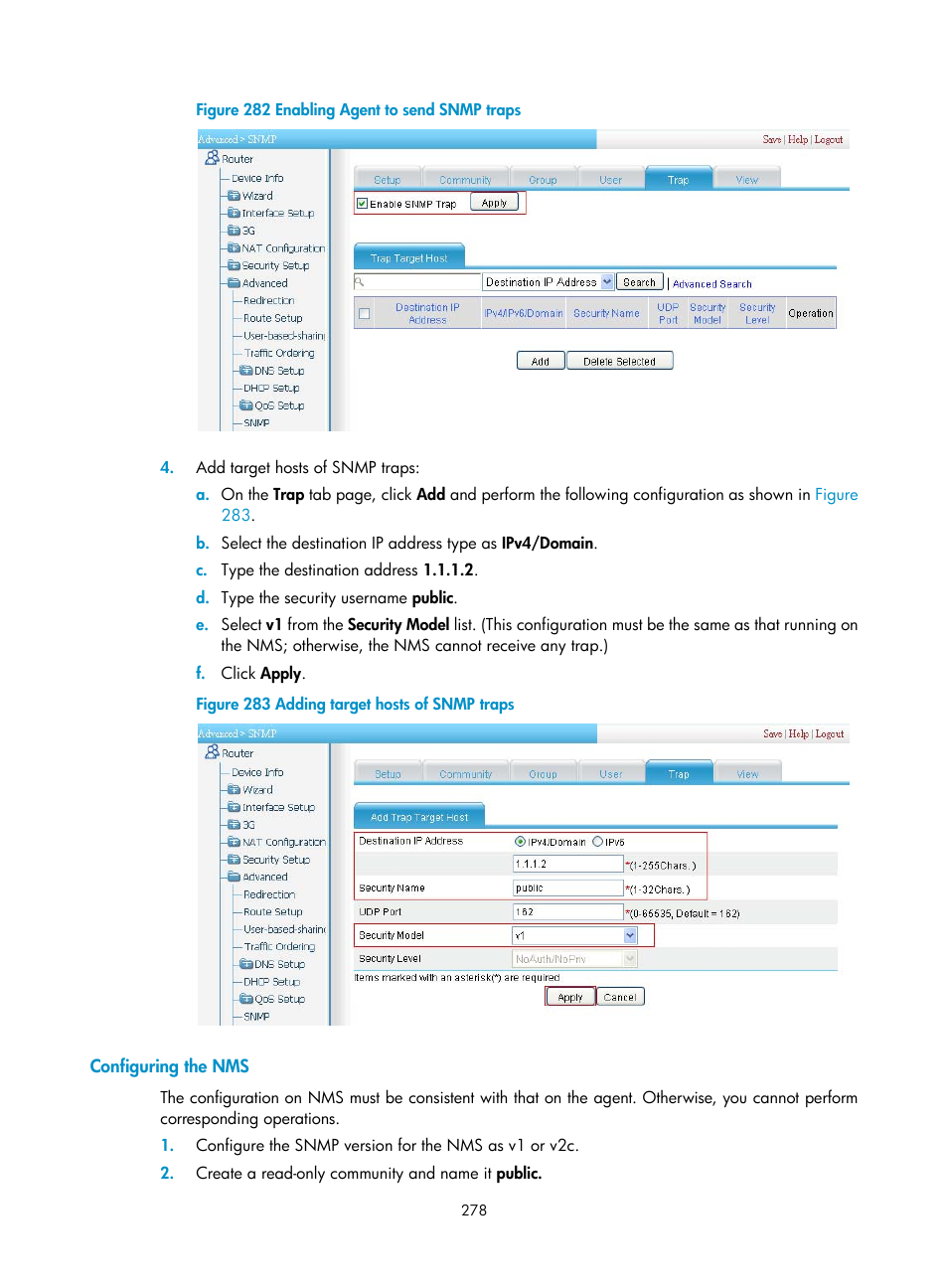 Configuring the nms, Ation as shown in, Figure 282 | H3C Technologies H3C MSR 50 User Manual | Page 299 / 877