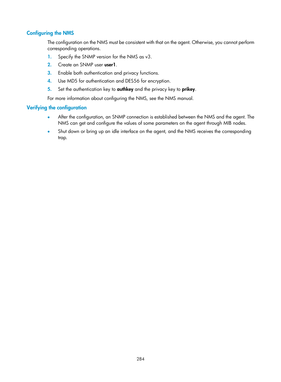 Configuring the nms, Verifying the configuration | H3C Technologies H3C MSR 50 User Manual | Page 305 / 877